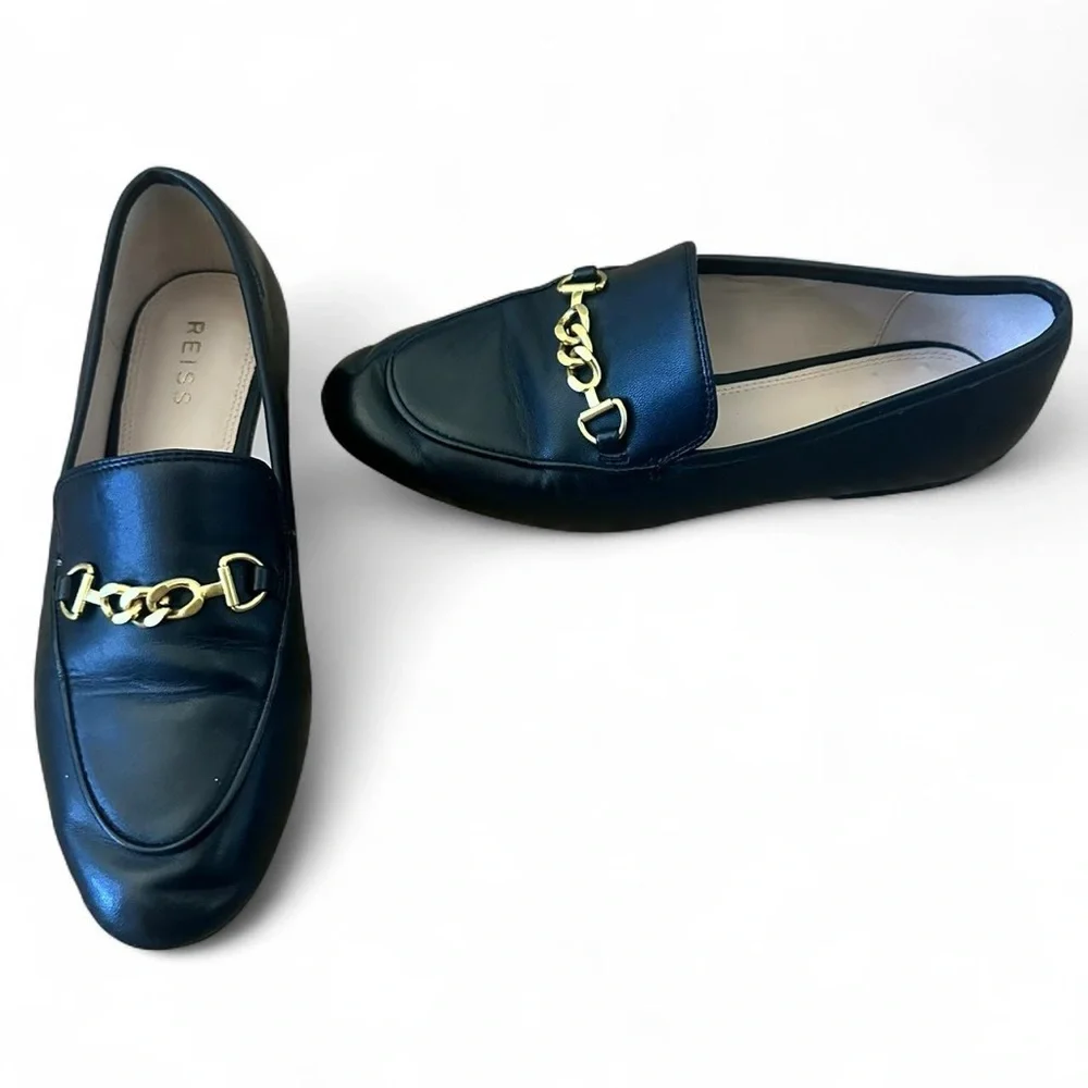 REISS Black Leather Chain Loafers EU 38
